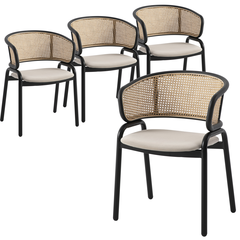 Dining Chair With Stainless Steel Legs Velvet Seat and Wicker Back (set of 4)