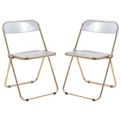 Lawrence Acrylic Folding Chair With Gold Metal Frame, Set of 2