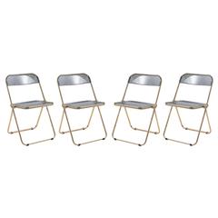 Lawrence Acrylic Folding Chair With Gold Metal Frame, Set of 4