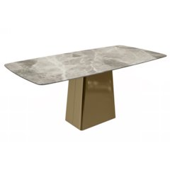 Quinix Series Dining Table, Gold Base With 62" Deep Grey Sintered Stone Top