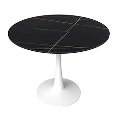 Bristol 35" round dining table White base with Black Sintered stone Top