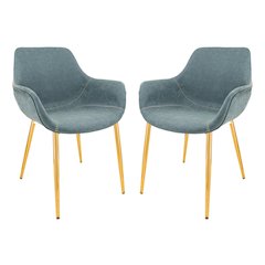 Markley Modern Leather Dining Arm Chair With Gold Metal Legs Set of 2