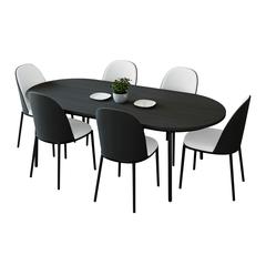 7-Piece Dining Set in Steel Frame with 6 Dining Chairs and 71" Oval Dining Table