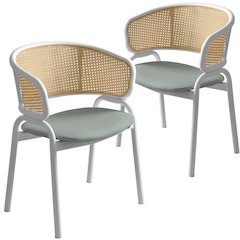 Ervilla - Dining Chair - White frame in Grey Leather Set of 2