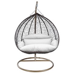 Recluse Collection Modern Outdoor Swing Chair Brown Frame with White Cushion