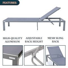 Marlin Modern Grey Aluminum Outdoor Patio Chaise Lounge Chair