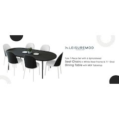 Tule 7-Piece Dining Set in White Steel Frame with 6 Dining Table in Black/White