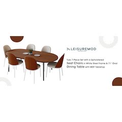 Tule 7-Piece Dining Set in White Steel Frame with Dining Table in Walnut/Beige
