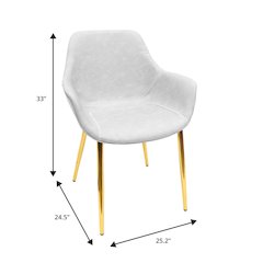 Markley Modern Leather Dining Arm Chair With Gold Metal Legs Light Grey Set of 4