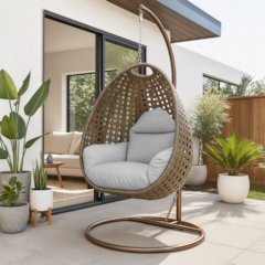 Beige Wicker Hanging Egg Swing Chair