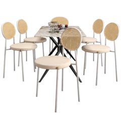 7-Piece Dining Set Rectangular Sintered Stone Dining Table