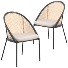 Urbane Collection Modern Dining Chair With Wicker back in Taupe - Set of 2