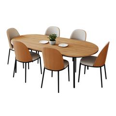 7-Piece Dining Set in Steel Frame with 6 Dining Chairs and 71" Oval Dining Table
