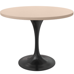 36 Round Dining Table, Black Base with Light Natural Wood MDF Top