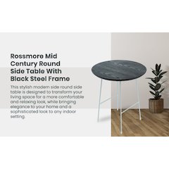 Rossmore Mid Century Modern Round Side Table With White Steel Frame