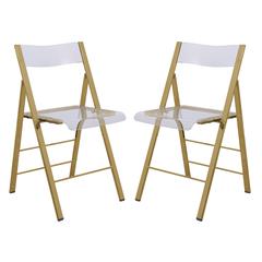 Menno Modern Acrylic Gold Base Folding Chair, Set of 2