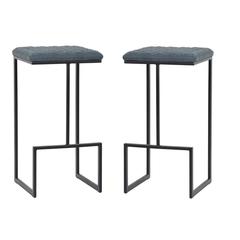 Quincy Leather Bar Stools With Metal Frame Set of 2