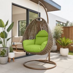 Beige Wicker Hanging Egg Swing Chair