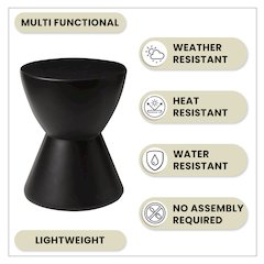 Loft Collection Fiberglass Outdoor Side Table in Black