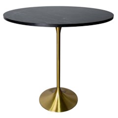 Bar Height Table Brushed Gold Base with 48" Round Black Marbelized MDF Top