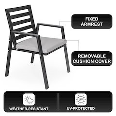 Chelsea Modern Patio Dining Armchair in Aluminum with Removable Cushions