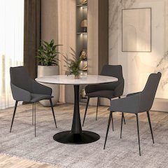 Bristol 40" round dining table Black base with White Sintered stone Top