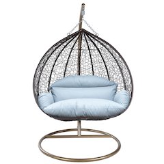 Recluse Collection Modern Outdoor Swing Chair Brown Frame Light Grey Cushion