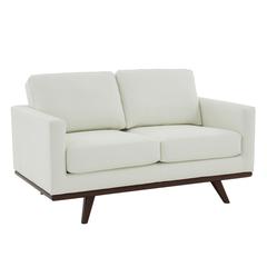 LeisureMod Chester Modern Leather Loveseat With Birch Wood Base, White