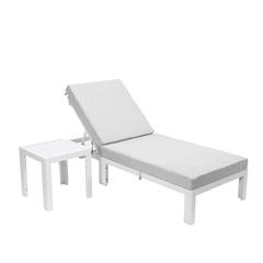 Chelsea Modern Outdoor White Chaise Lounge Chair With Side Table & Cushions