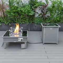 Walbrooke Patio Square Fire Pit and Tank Holder with Slats Design in Grey