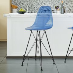 Modern Acrylic Bar stool Cresco Collection Black Base with Trans Blue seat