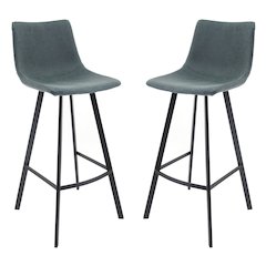 Elland Modern Upholstered Leather Bar Stool With Iron Legs & Footrest Set of 2