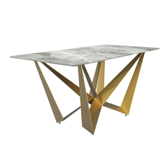 Modern Dining Table with a 55" Rectangular Top and Gold Steel Base