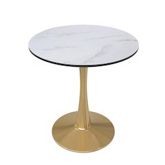 Bristol 24" Round Dining Table Gold Base with Marbled White Top