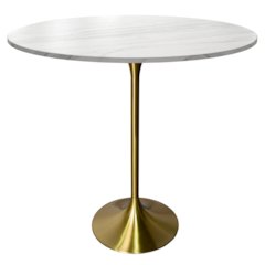 Bar Height Table Brushed Gold Base with 48" Round Marble White Stone Top