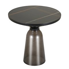 Tully Collection Glass side Table Grey glass, Black Rim Black Sintered Stone Top