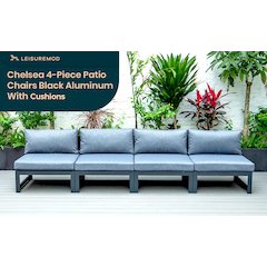 Chelsea 4-Piece Middle Patio Chairs Black Aluminum With Cushions