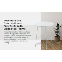 Rossmore Mid Century Modern Round Side Table With White Steel Frame