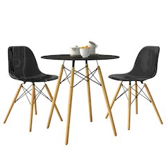 Dover 3-Piece Dining Set with Round Black MDF Top Bistro Table in Black