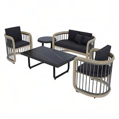 Klyra 5-Piece Aluminum Conversation Set with 2 accent chair in Grey