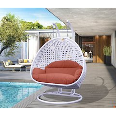 White Wicker Hanging 2 person Egg Swing Chair