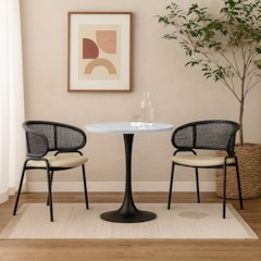 Bristol Dining table, Black Base with 36 Round Light Natural MDF top