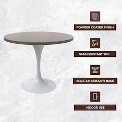 Verve Collection 36 Round Dining Table, White Base with Dark Maple MDF Top