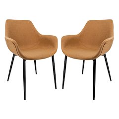 Markley Modern Leather Dining Arm Chair With Metal Legs Set of 2