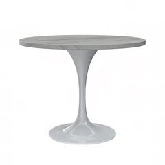 36 Round Dining Table, White Base with Laminated White Marbleized Top
