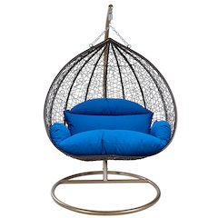 Recluse Collection Modern Outdoor Swing Chair Brown Frame with Blue Cushion