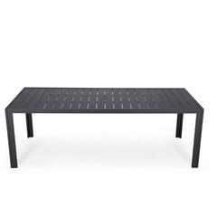 Aluminum Outdoor Dining Table 87 With 8 Chairs and Charcoal Blue Cushions