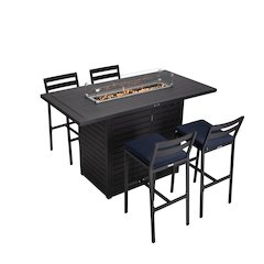 Aluminum Outdoor Dining Set, 1 Bar Height Fire Pit Table and 4 Bar Chairs