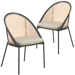 Urbane Collection Modern Dining Chair With Wicker back in Olive Green - Set of 2