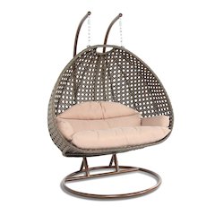 Beige Wicker Hanging 2 person Egg Swing Chair